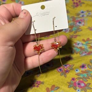 Gold and Red leaf Drop Earrings fall 🍁🍁